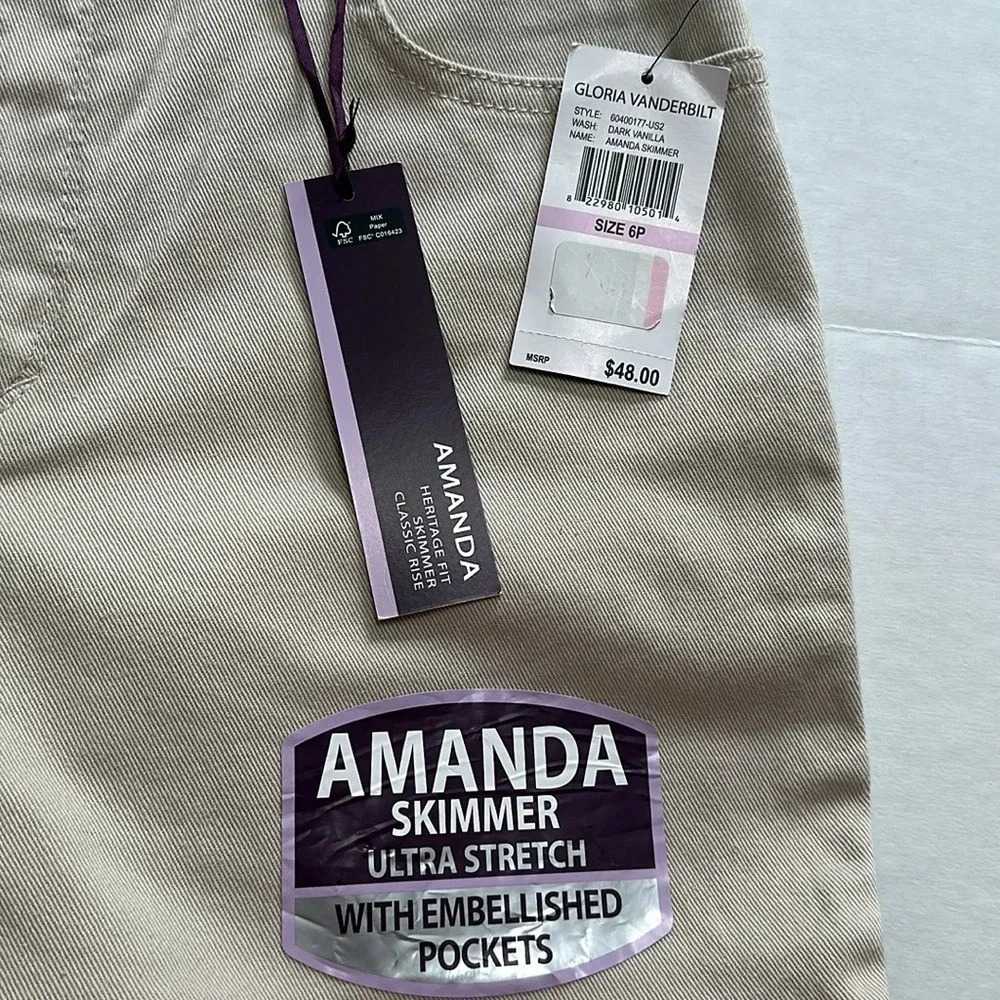 Gloria Vanderbilt Amanda Skimmer Crop Stretch Embellished Pockets‎ Size 6P NWT - Picture 6 of 13